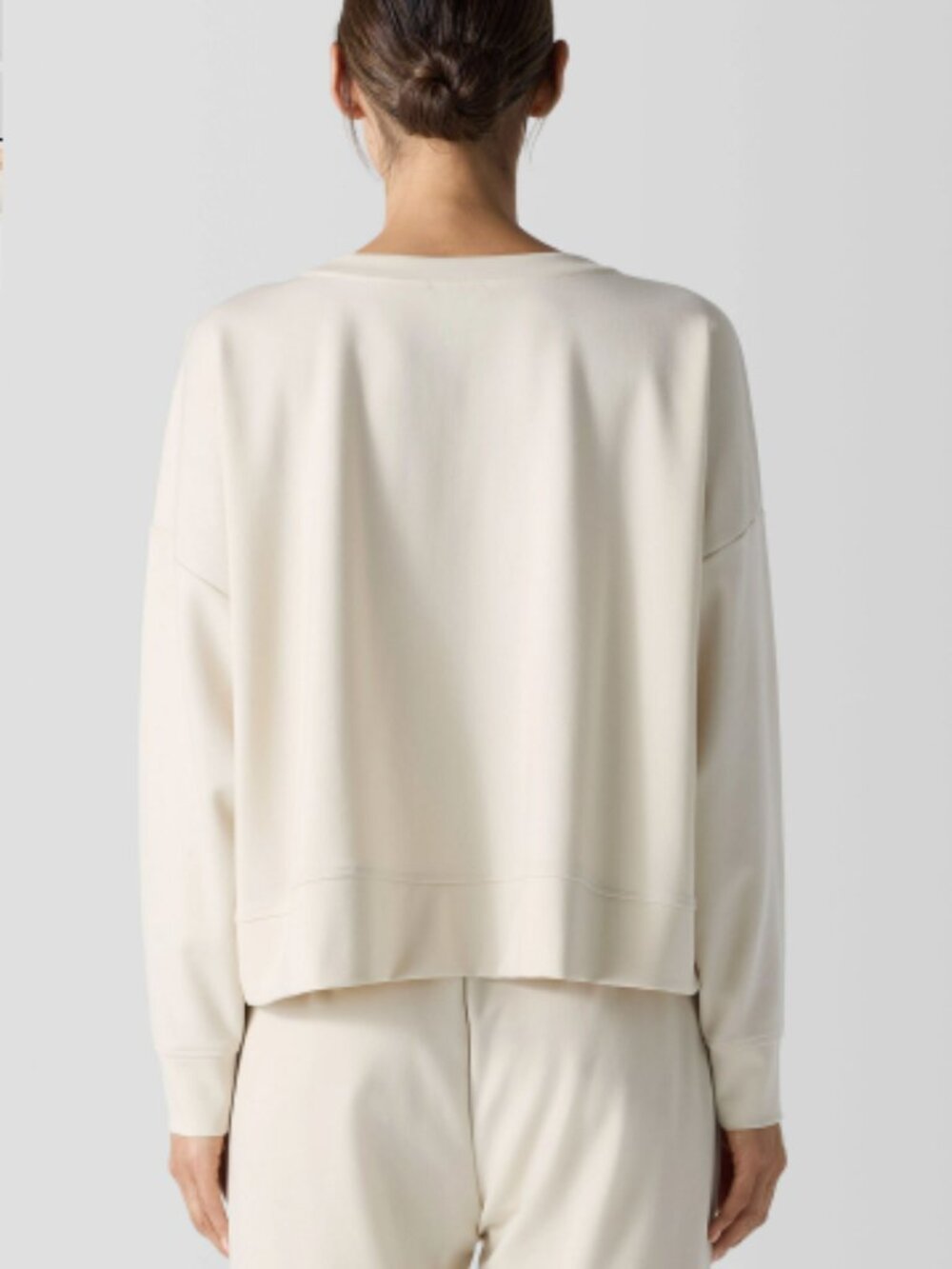 Eileen Fisher Lightweight Ponte Round Neck Top Cream Almond Boxy Long Sleeve – L - Picture 3 of 5